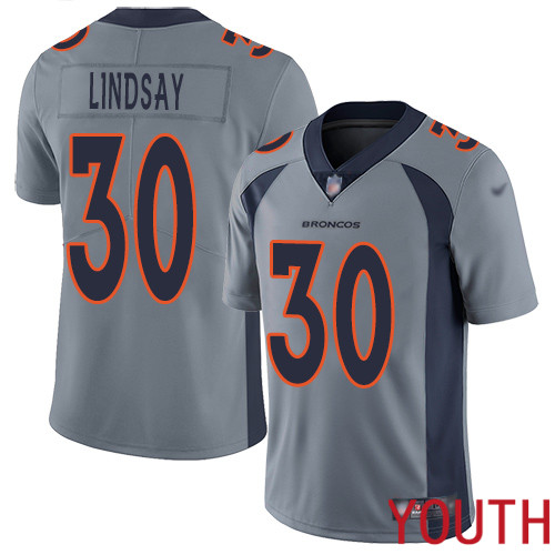 Youth Denver Broncos 30 Phillip Lindsay Limited Silver Inverted Legend Football NFL Jersey